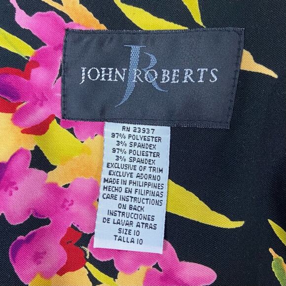 Vintage 80s Size 10 Bright Tropical Floral Print Stretchy Bodycon Mini Dress - Picture 7 of 9